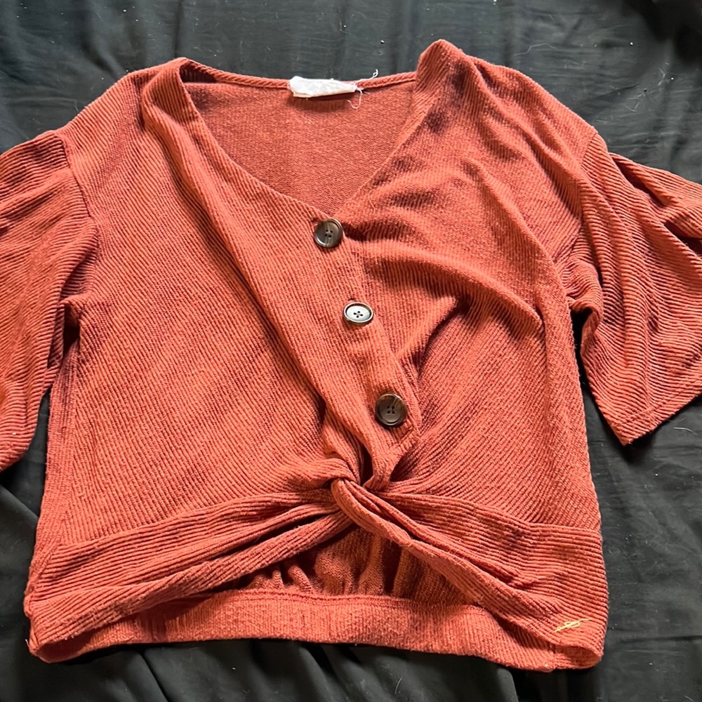Copper Button Knotted Top. Size Large